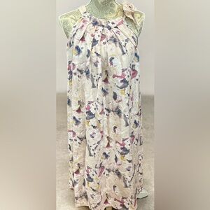Bellambra Floral Halter linen Dress with tie bow on shoulder blush floral M New